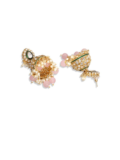 Rubans Voguish 24K Gold Plated Kundan Studded Green Enemal Pink Beaded Jewellery Set Jewellery Sets