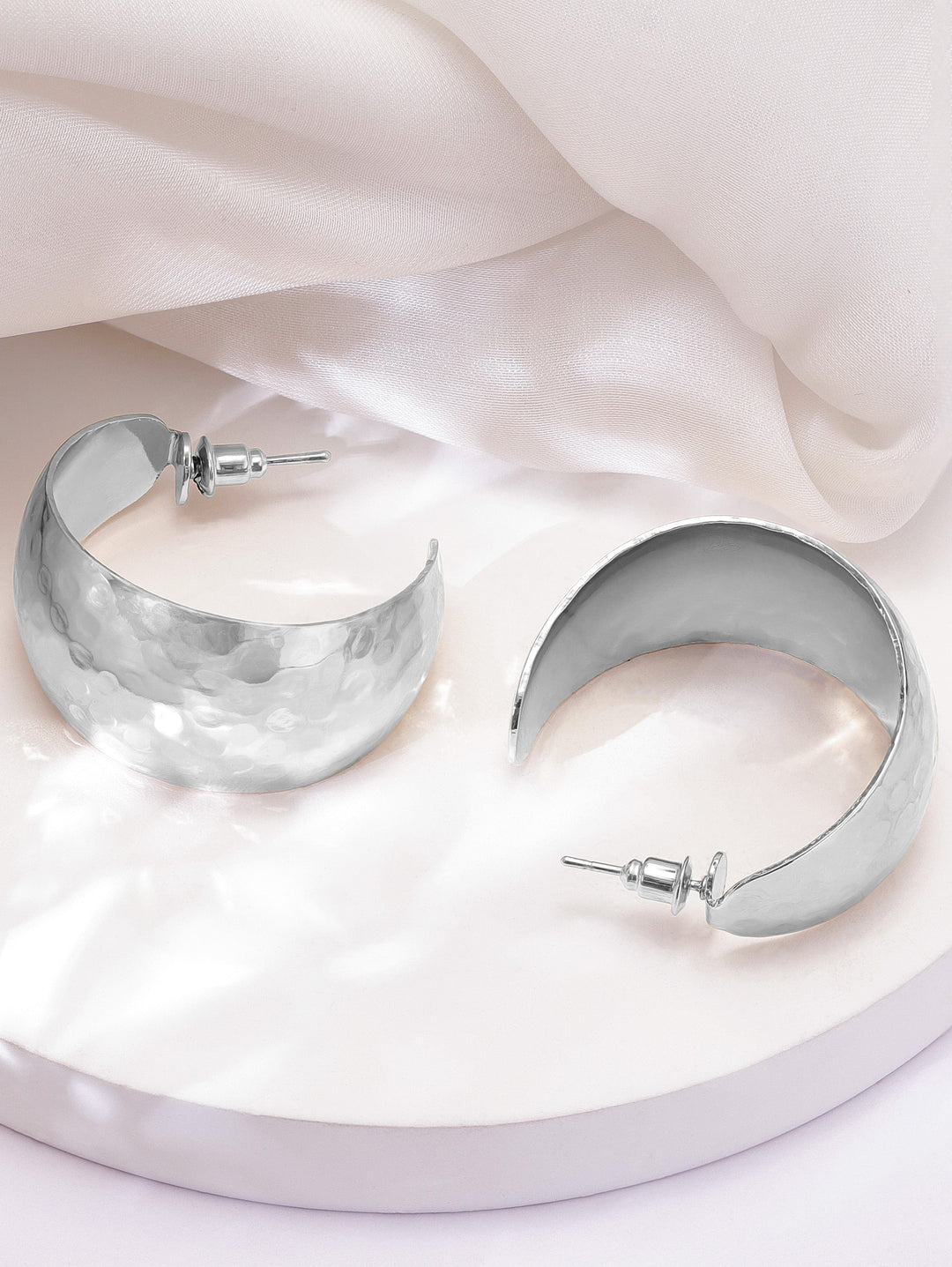Rubans Voguish Chic Silver Plated Textured Hoop Earrings Earrings