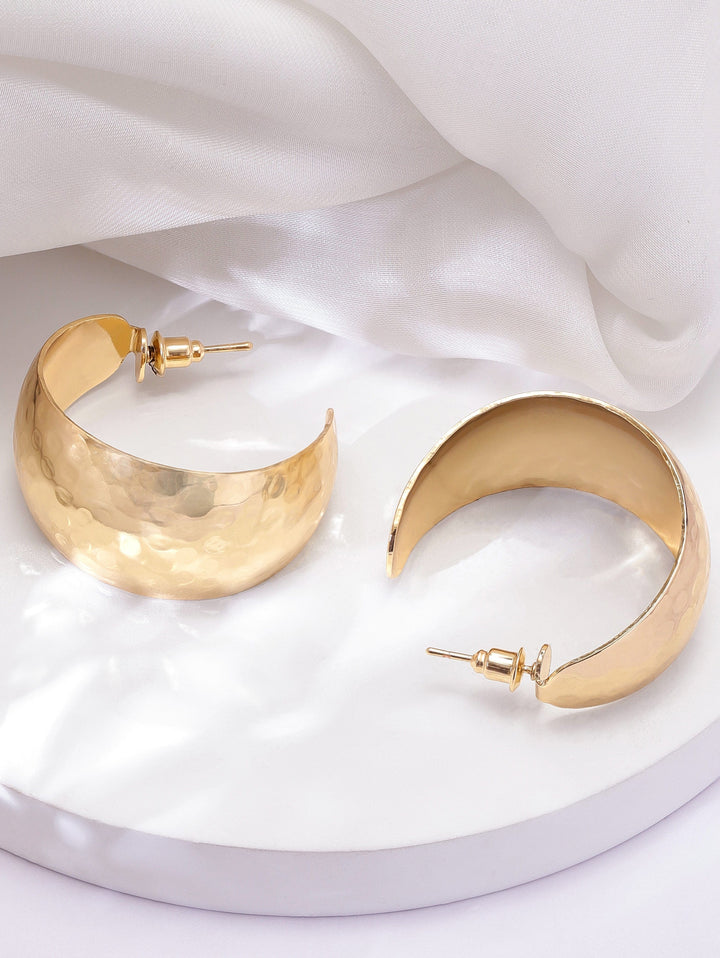 Rubans Voguish Elegant Gold Plated Textured Hoop Earrings Earrings