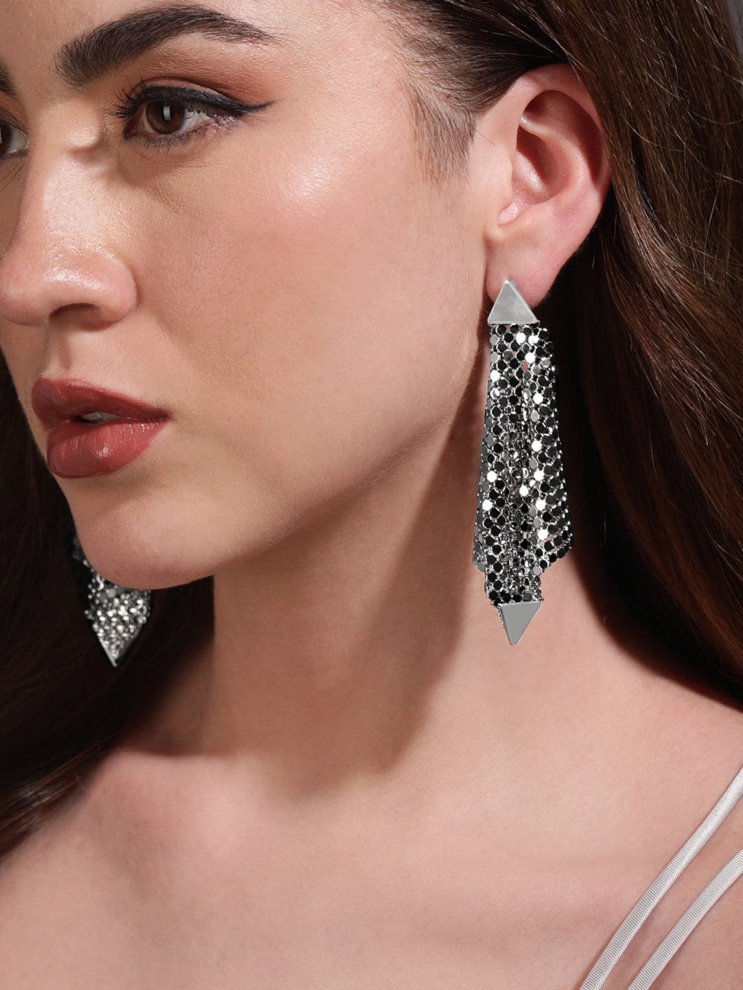 Rubans Voguish Gilded Allure Silver Tone Drop Stainless Steel Earrings Earrings
