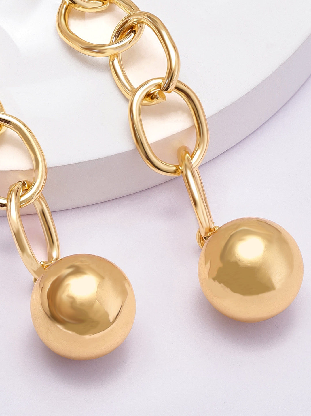 Rubans Voguish Gilded Elegance Gold Plated Linked Chain Drop Earrings Earrings