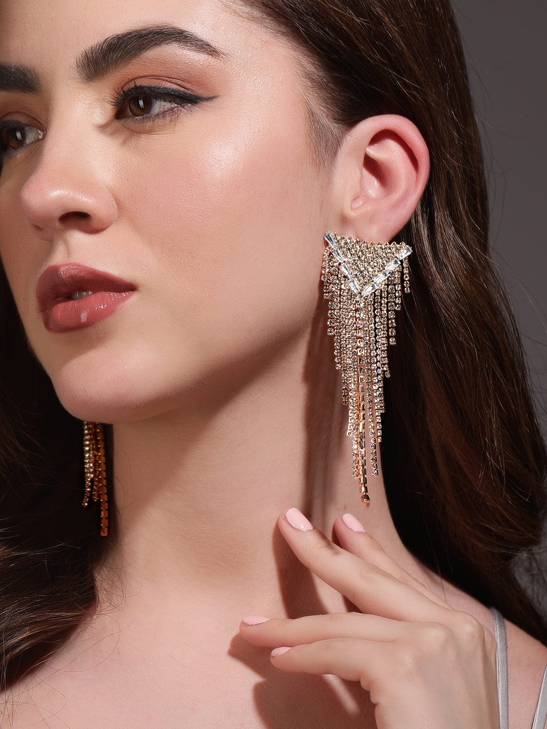 Rubans Voguish Gilded Elegance Zircon Drop Earrings Earrings