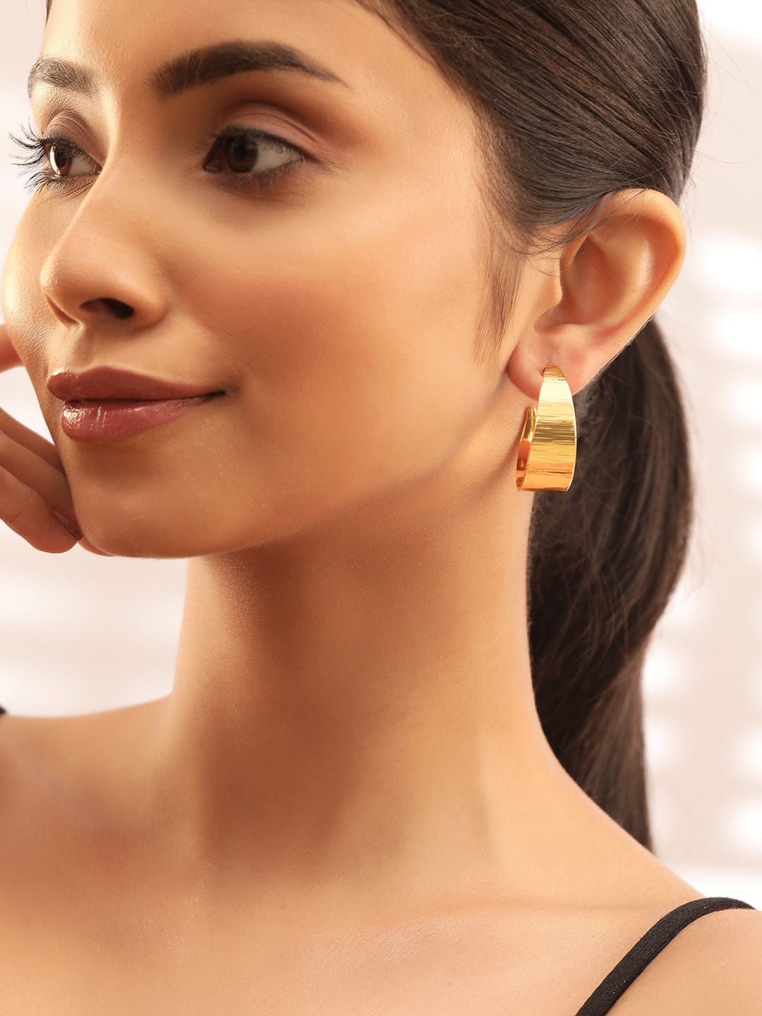 Rubans Voguish Gilded Glamour Gold Plated Hoop Earrings Earrings