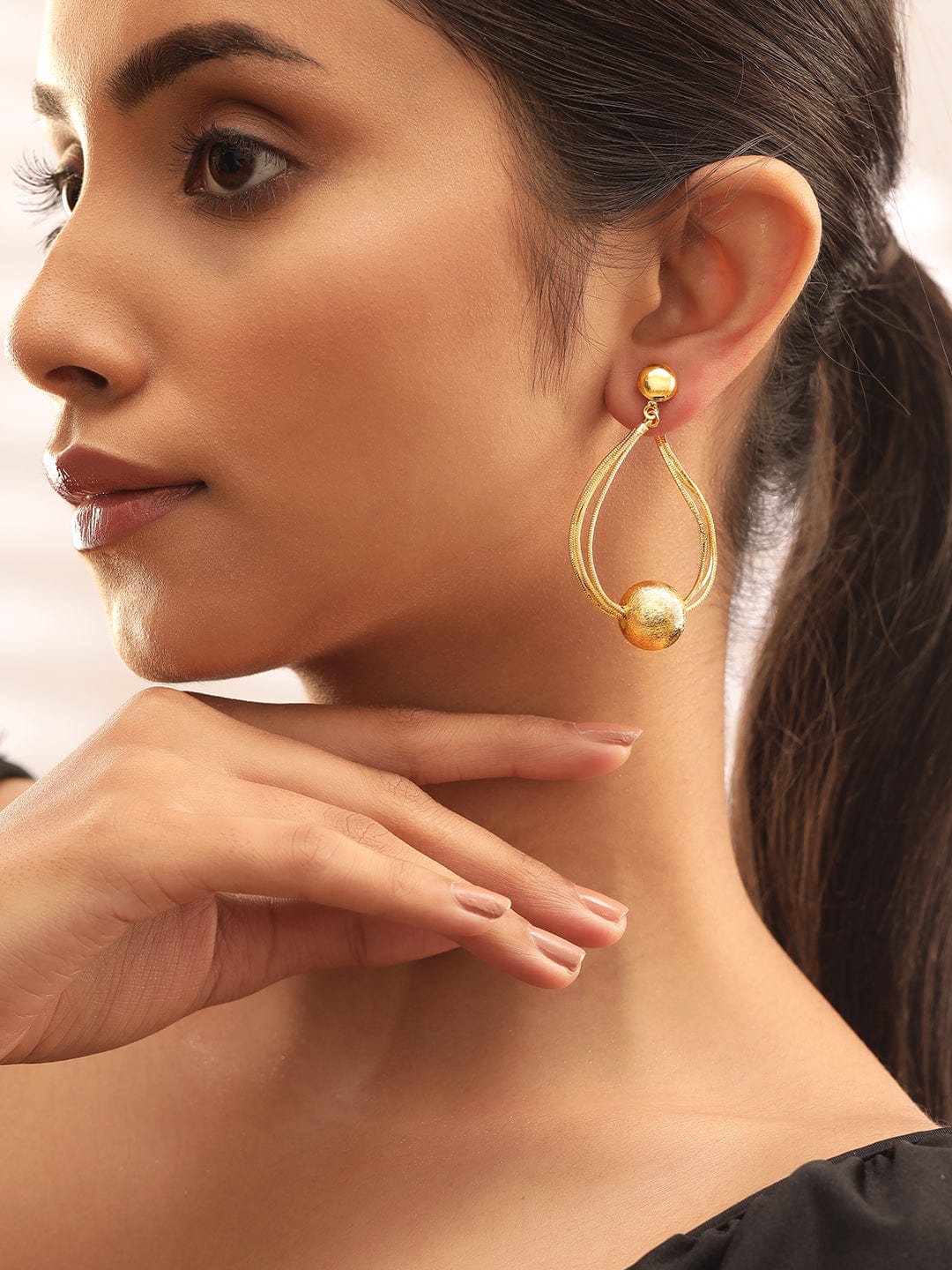 Rubans Voguish Gilded Opulence Gold Plated Drop Earrings Earrings