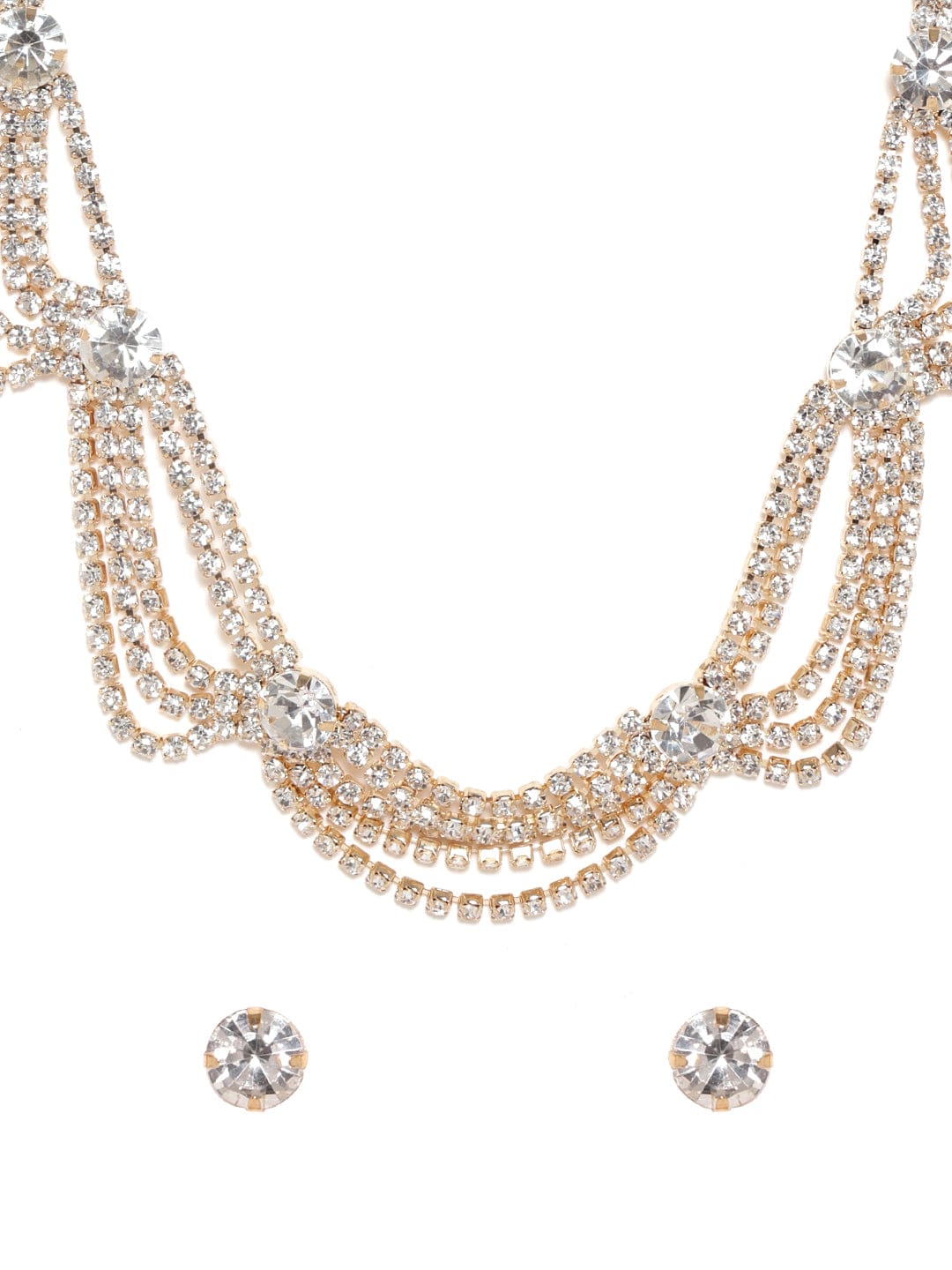 Rubans Voguish Gold plated Crystal Studded layered Necklace Set Necklace & Earring Combo