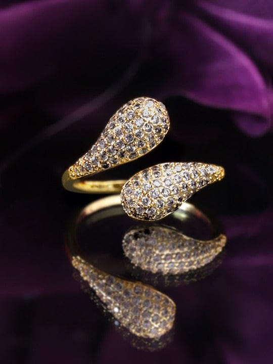 Rubans Voguish Gold-Plated CZ Studded Adjustable Finger Ring Rings