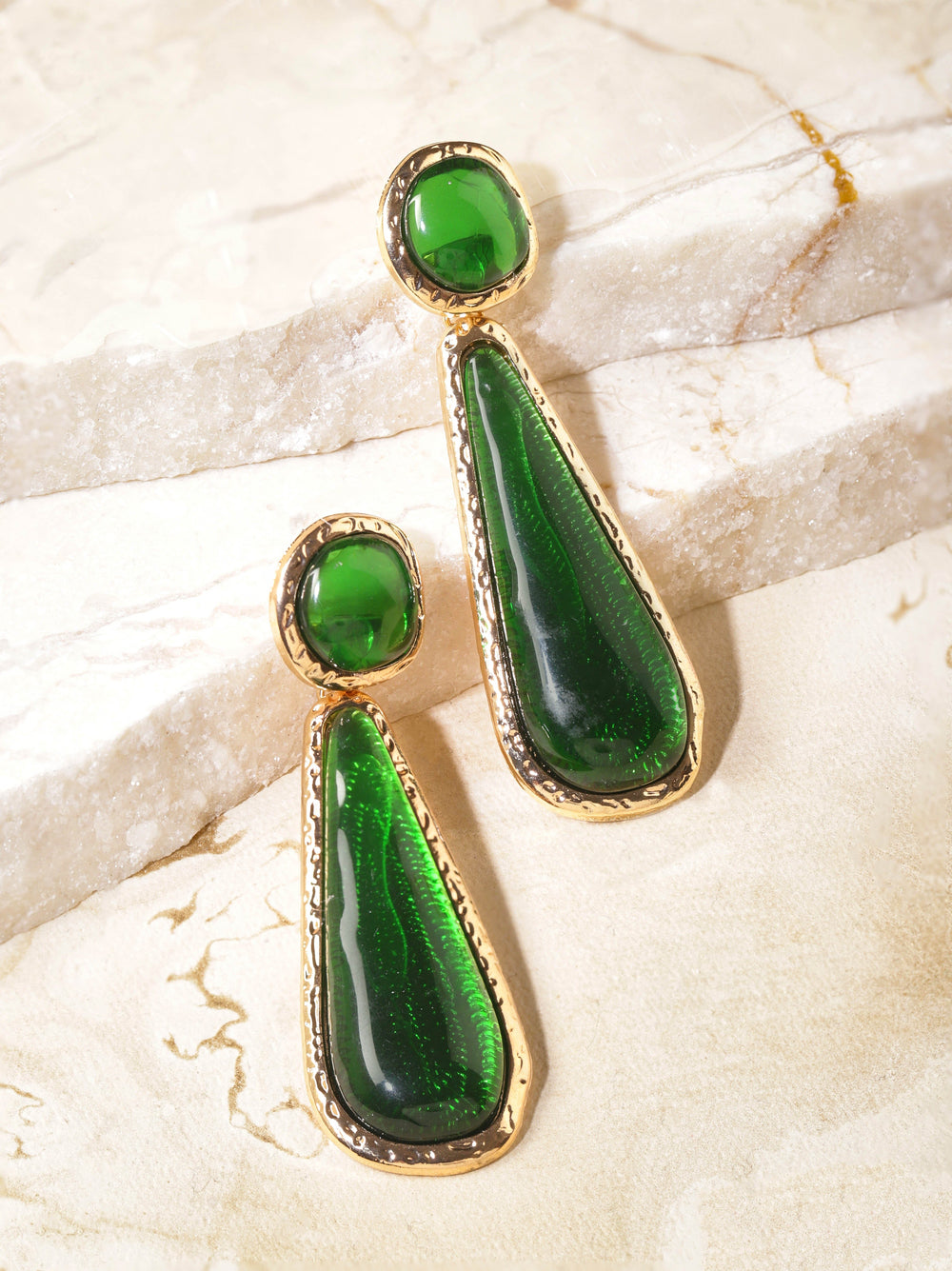 Rubans Voguish Gold plated Green Stone Handcrafted Statement Dangle Earrings Earrings