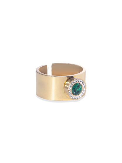 Rubans Voguish Gold plated Green Zirconia Studded Adjustable Ring Rings