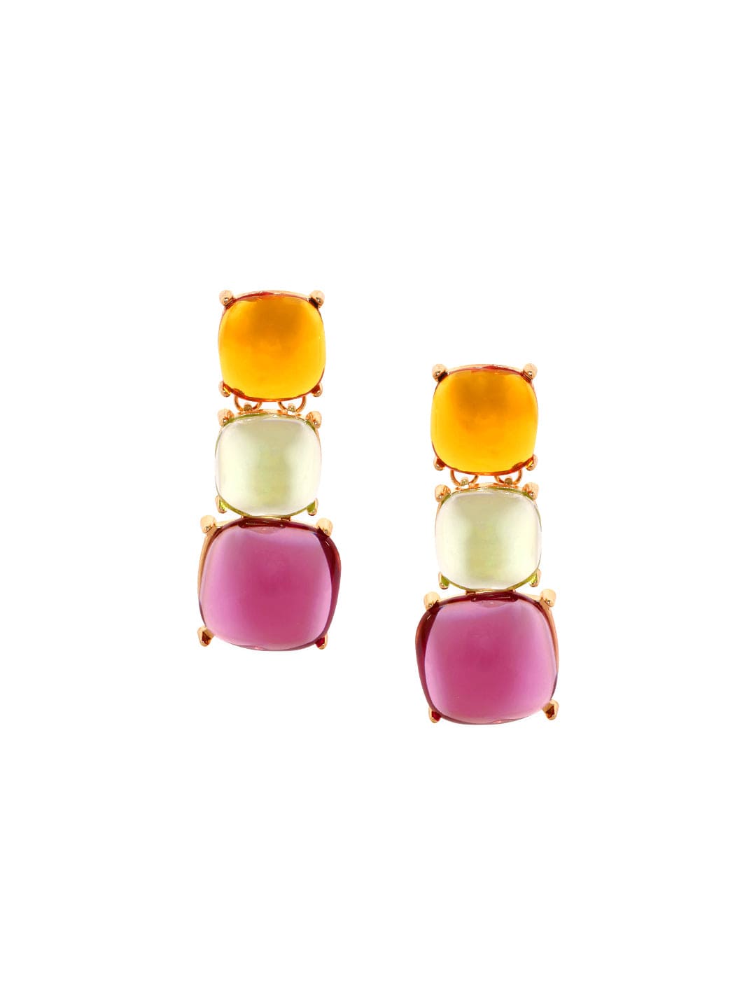 Rubans Voguish Gold Plated Multicolor pebble zirconia Statement Earrings Earrings