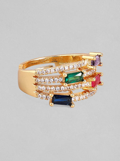 Rubans Voguish Gold Plated Multicolour Stone Studded Party Wear Western Ring. Rings