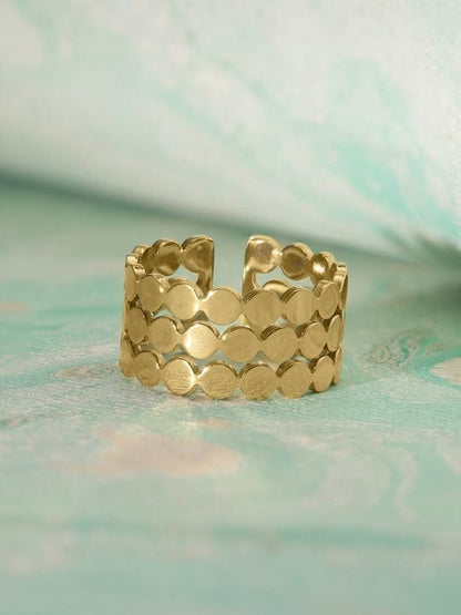 Rubans Voguish Gold Plated Patterned Stainless Steel Adjustable Ring Rings