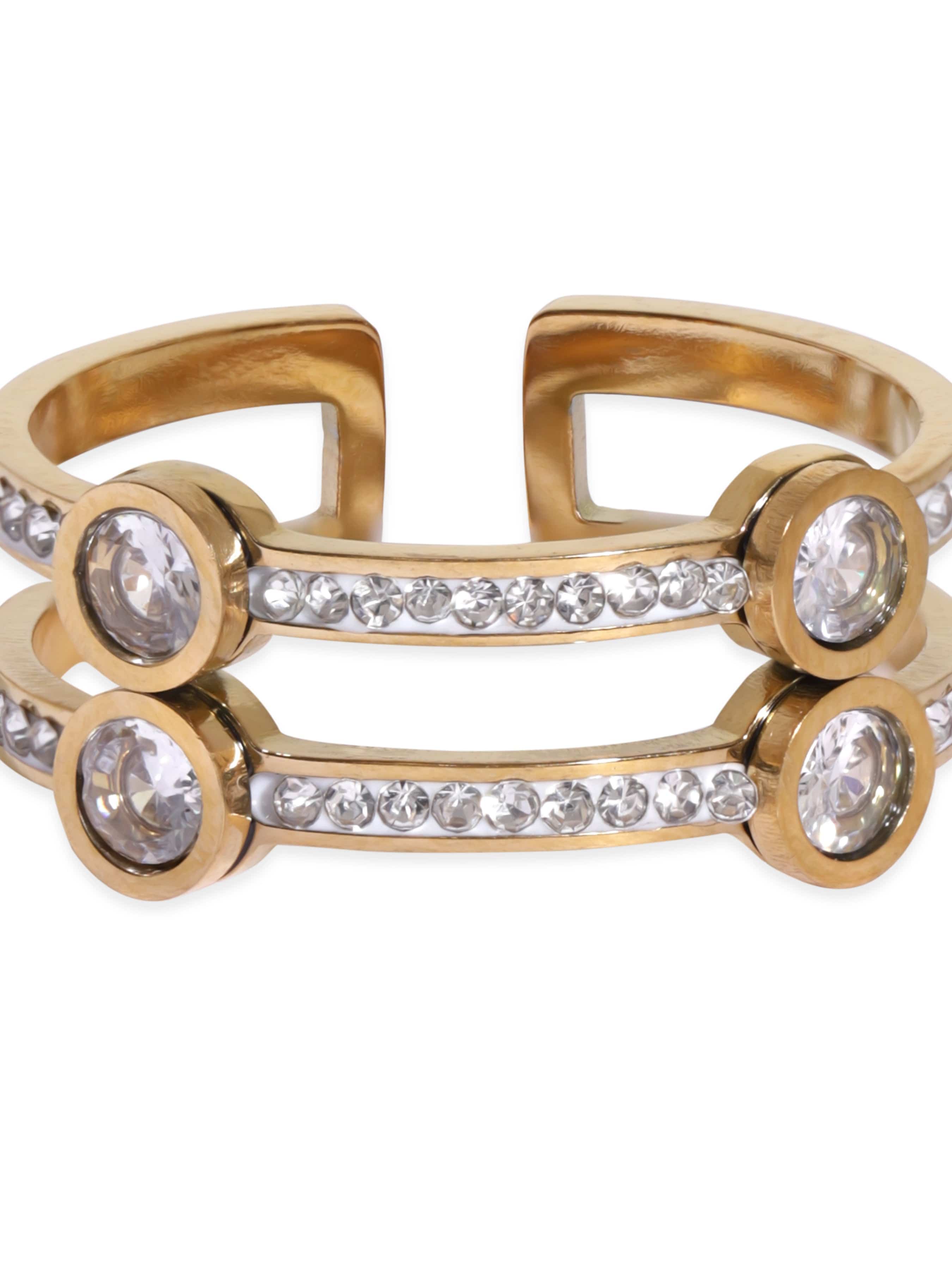 Rubans  Voguish Gold plated Stainless Steel Dazzling Zirconia Studded Adjustable Ring Rings