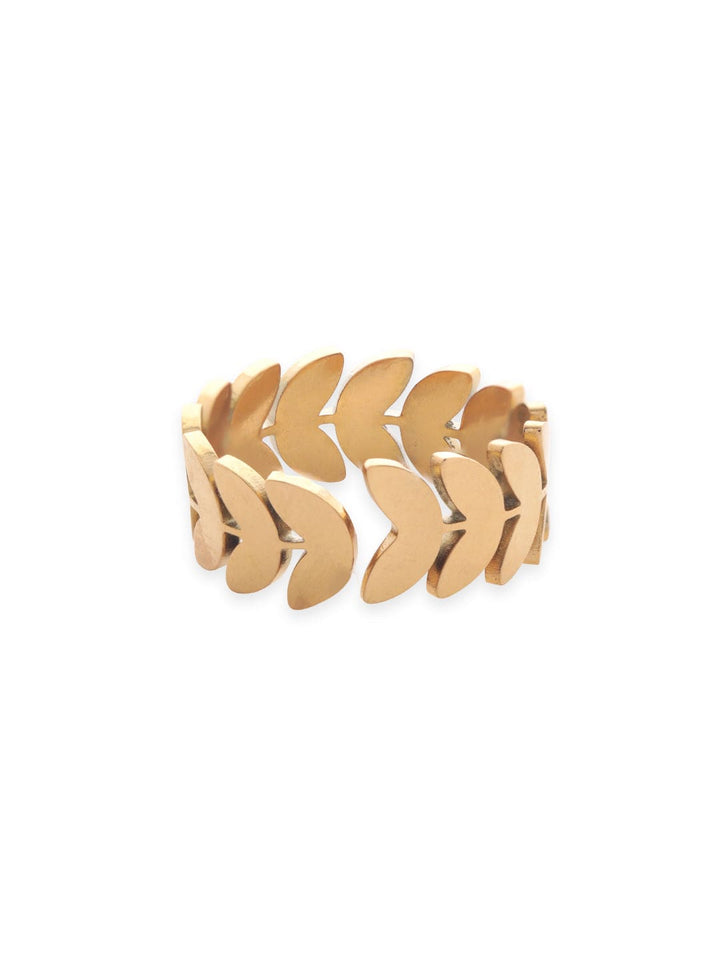Rubans Voguish Gold Plated Stainless Steel Evil eye leaf pattern Adjustable Ring Rings