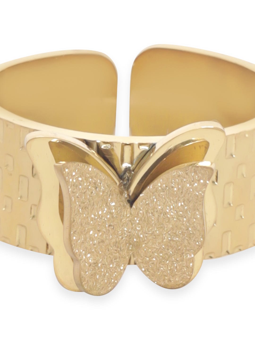 Rubans Voguish Gold plated Stainless Steel Whimsy Butterfly Motif Textured Adjustable Ring Rings