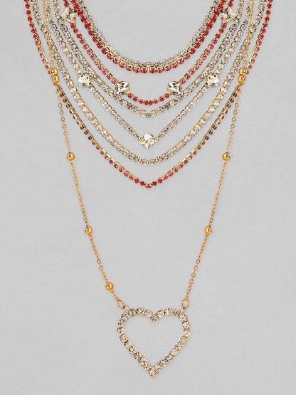 Rubans Voguish Gold Plated Zircon Studded Layered Necklace Chain &amp; Necklaces
