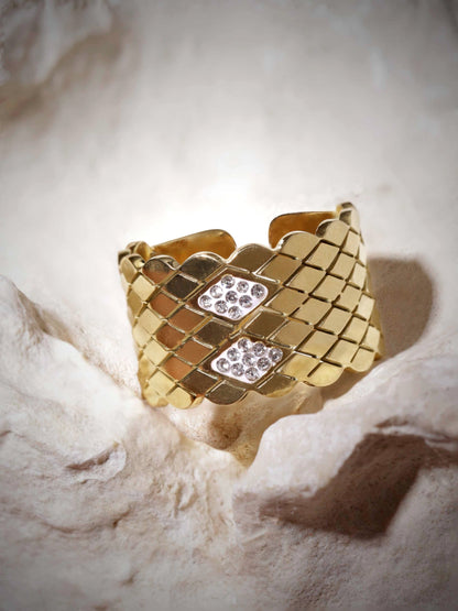 Rubans Voguish Gold Plated Zirconia Diamond Textured Dazzling Zirconia Adjustable Ring Rings