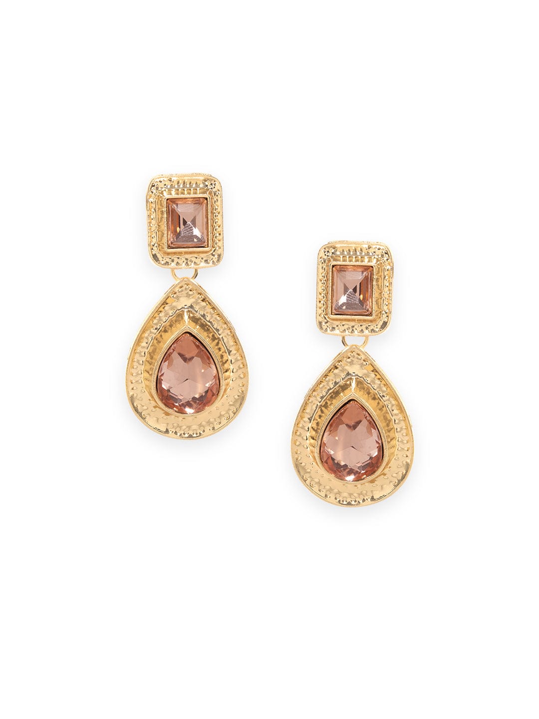 Rubans Voguish Gold Plated Zirconia Pink Accents Drop Earrings Earrings