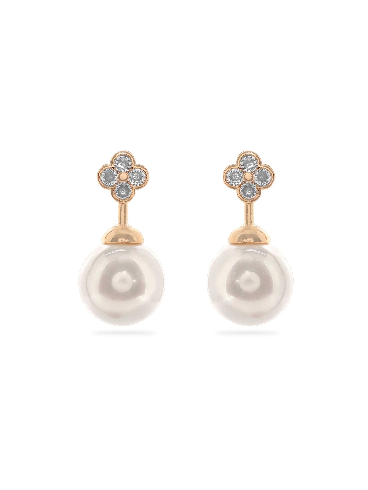 Rubans Voguish Gold Plated Zirconia Studded Pearl Dangle Earring Earrings