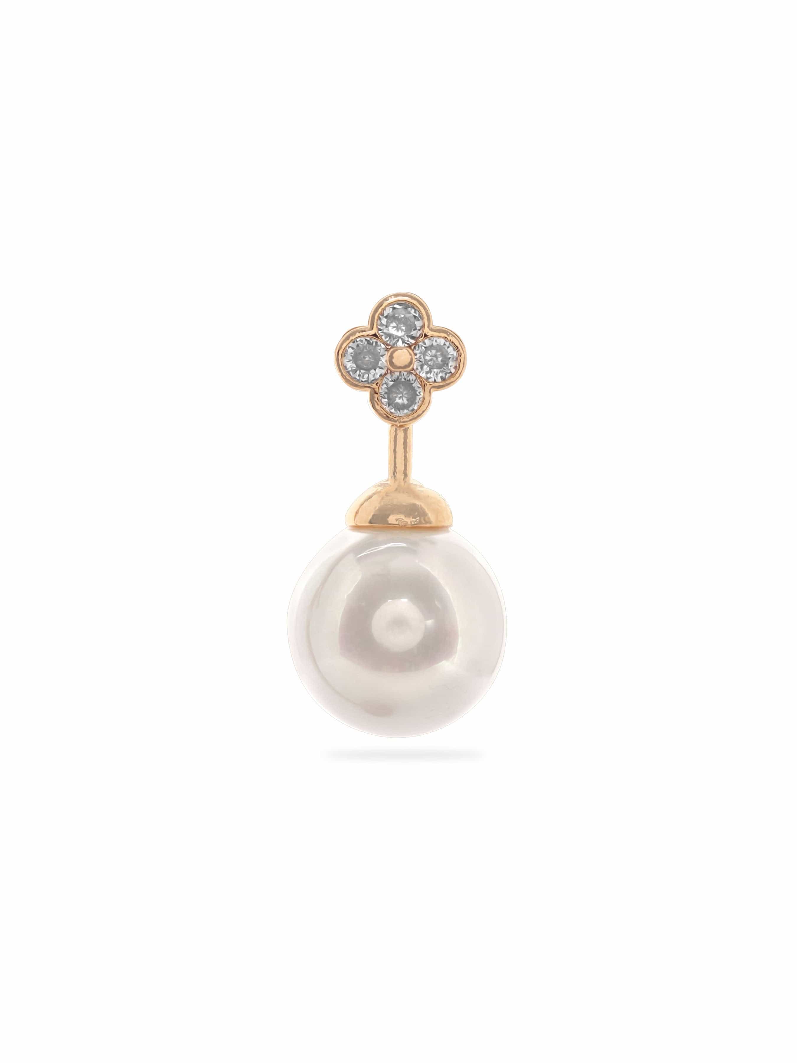Rubans Voguish Gold Plated Zirconia Studded Pearl Dangle Earring Earrings
