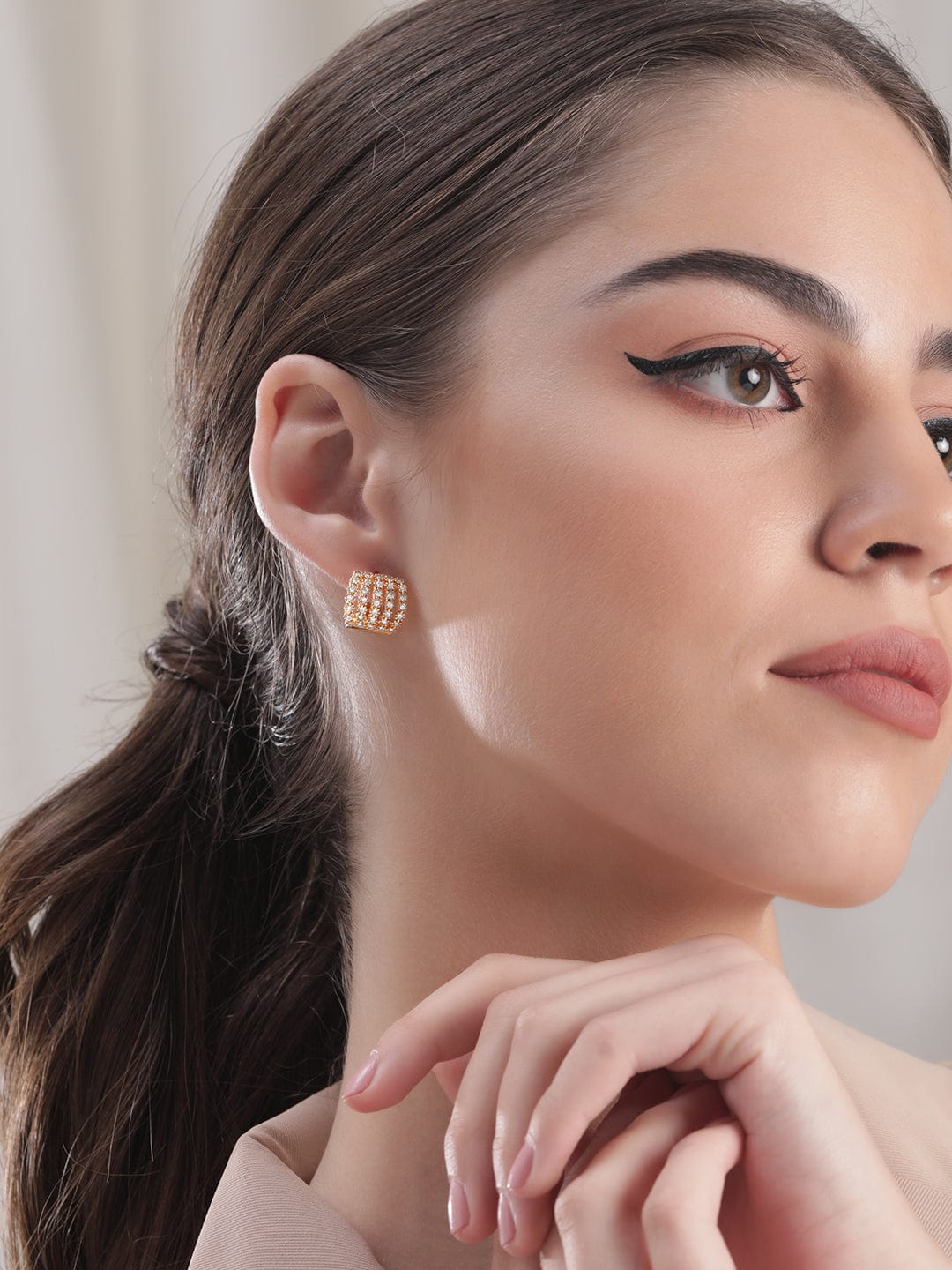 Rubans Voguish Gold-Toned Geometric Studs Earrings Earrings