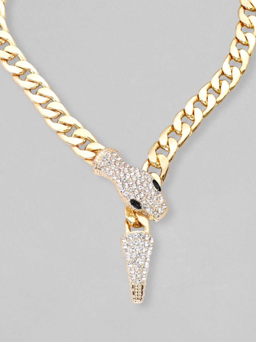 Rubans Voguish Gold Toned Link Style Serpent Chain With Zircon Stones Studded. Chain &amp; Necklaces