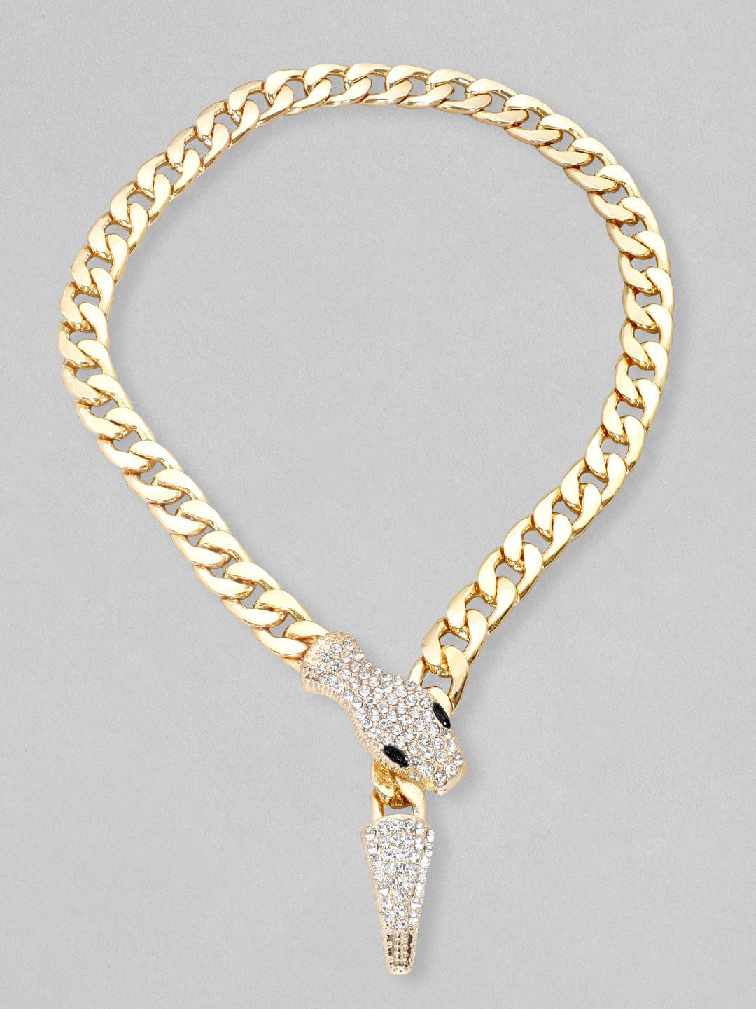 Rubans Voguish Gold Toned Link Style Serpent Chain With Zircon Stones Studded. Chain &amp; Necklaces