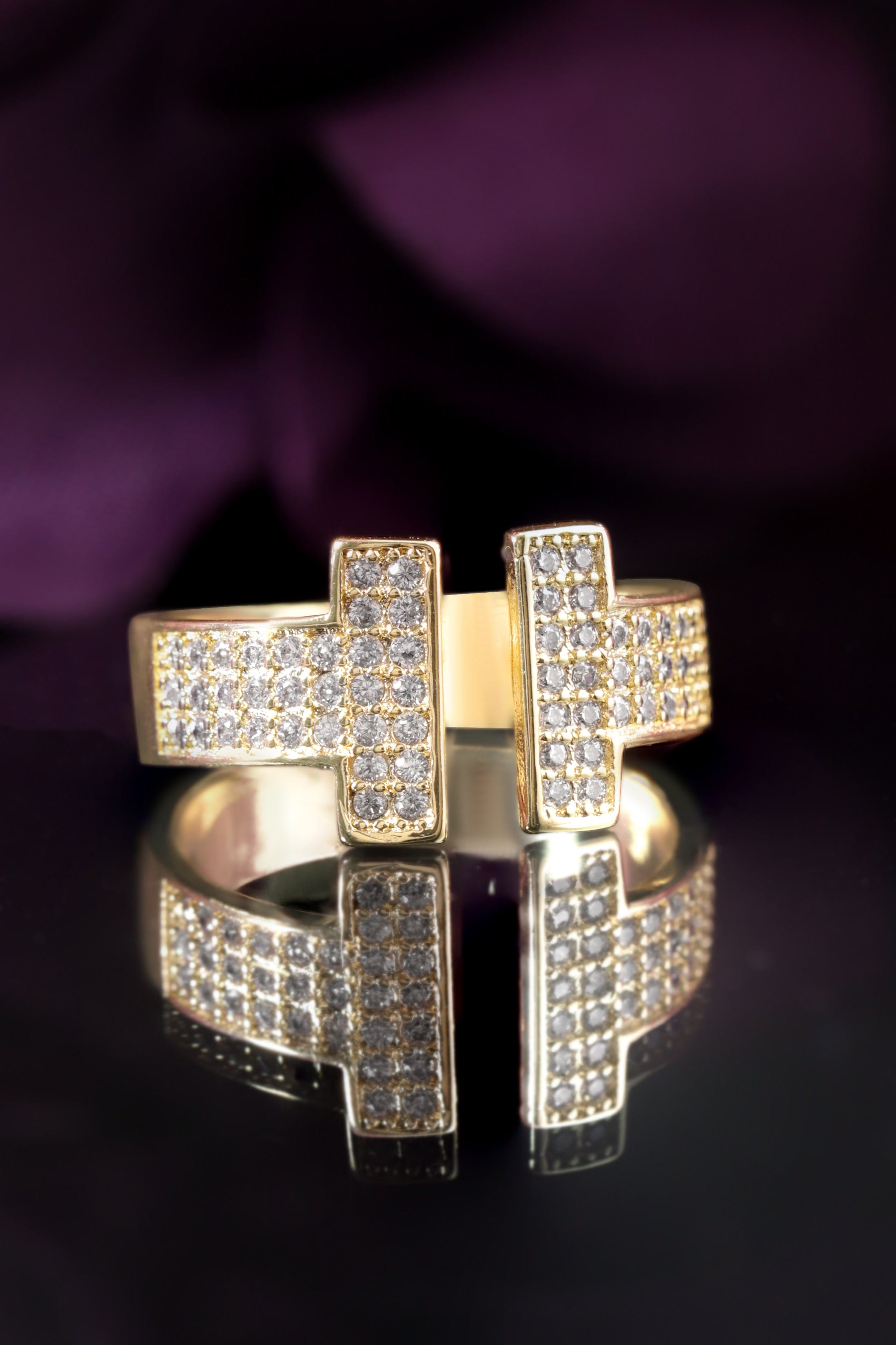Rubans Voguish Gold Toned Pave Zirconia Studded Adjustable Ring Rings