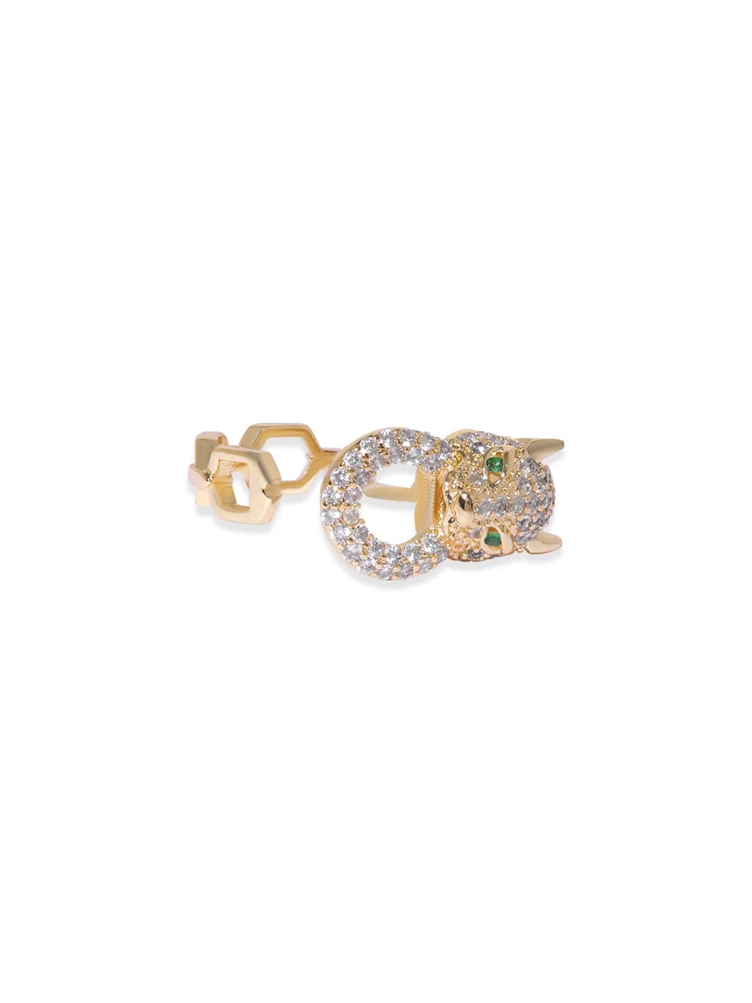 Rubans Voguish Gold Toned Pave Zirconia Studded Glamourous Panther Motif Ring Rings