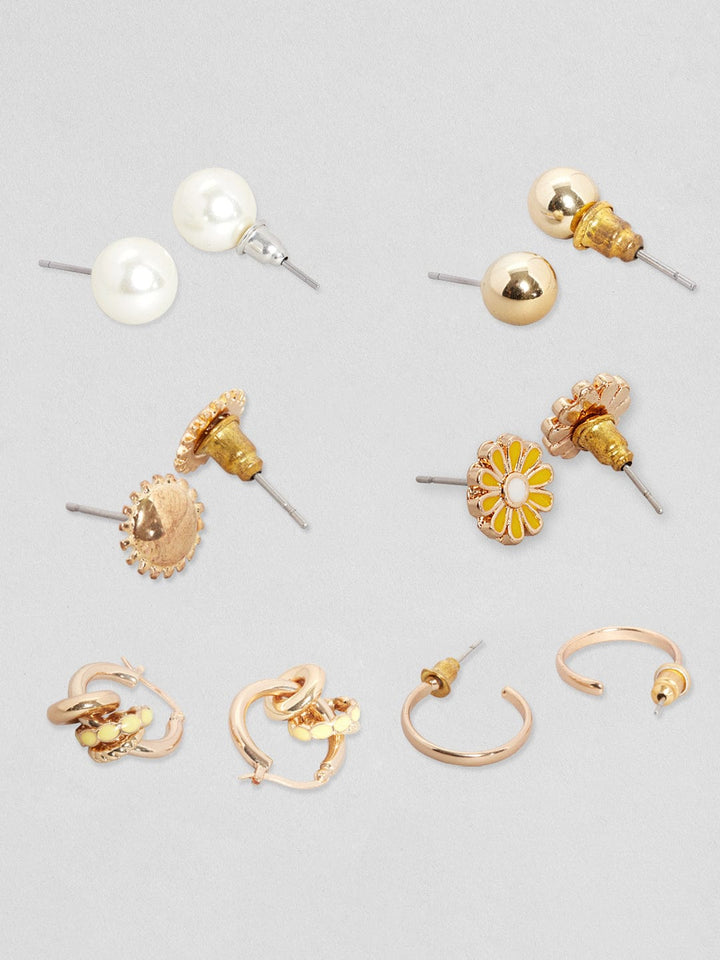 Rubans Voguish Gold-Toned Set Of 6 Gold Plated Classic Studs Earrings Earrings