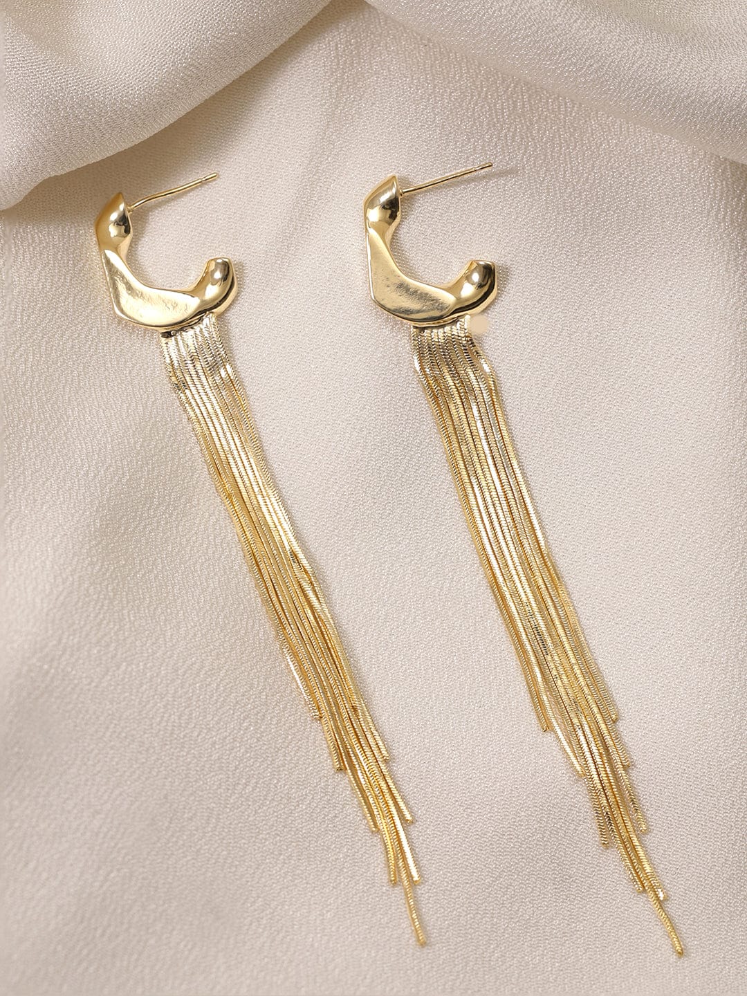 Rubans Voguish Gold Toned Tassels With Hoop Earring Earrings