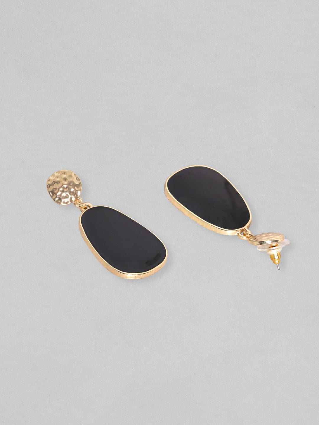 Rubans Voguish Gold Toned Texture With Black Drop Dangle Earrings Earrings