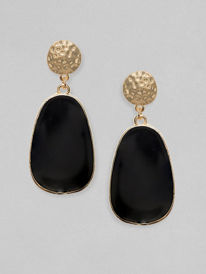 Rubans Voguish Gold Toned Texture With Black Drop Dangle Earrings Earrings