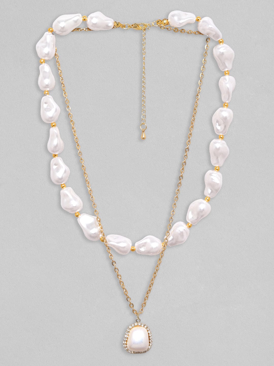 Rubans Voguish Gold-Toned &amp; White Brass Gold-Plated Layered Necklace Chain &amp; Necklaces
