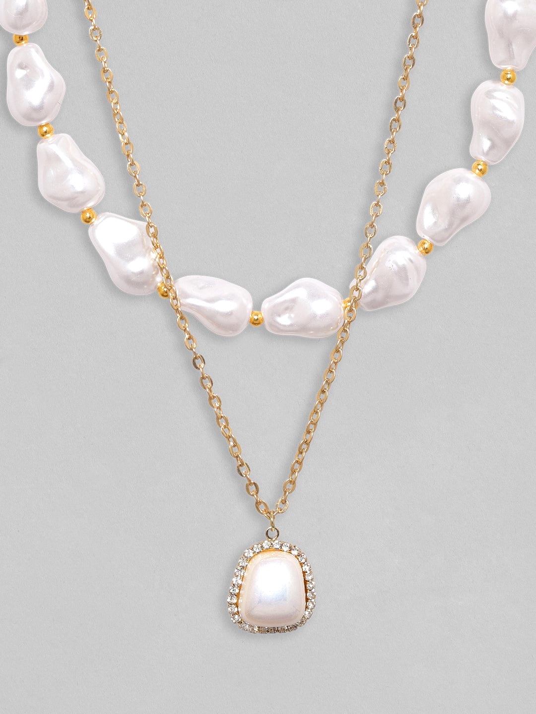 Rubans Voguish Gold-Toned &amp; White Brass Gold-Plated Layered Necklace Chain &amp; Necklaces