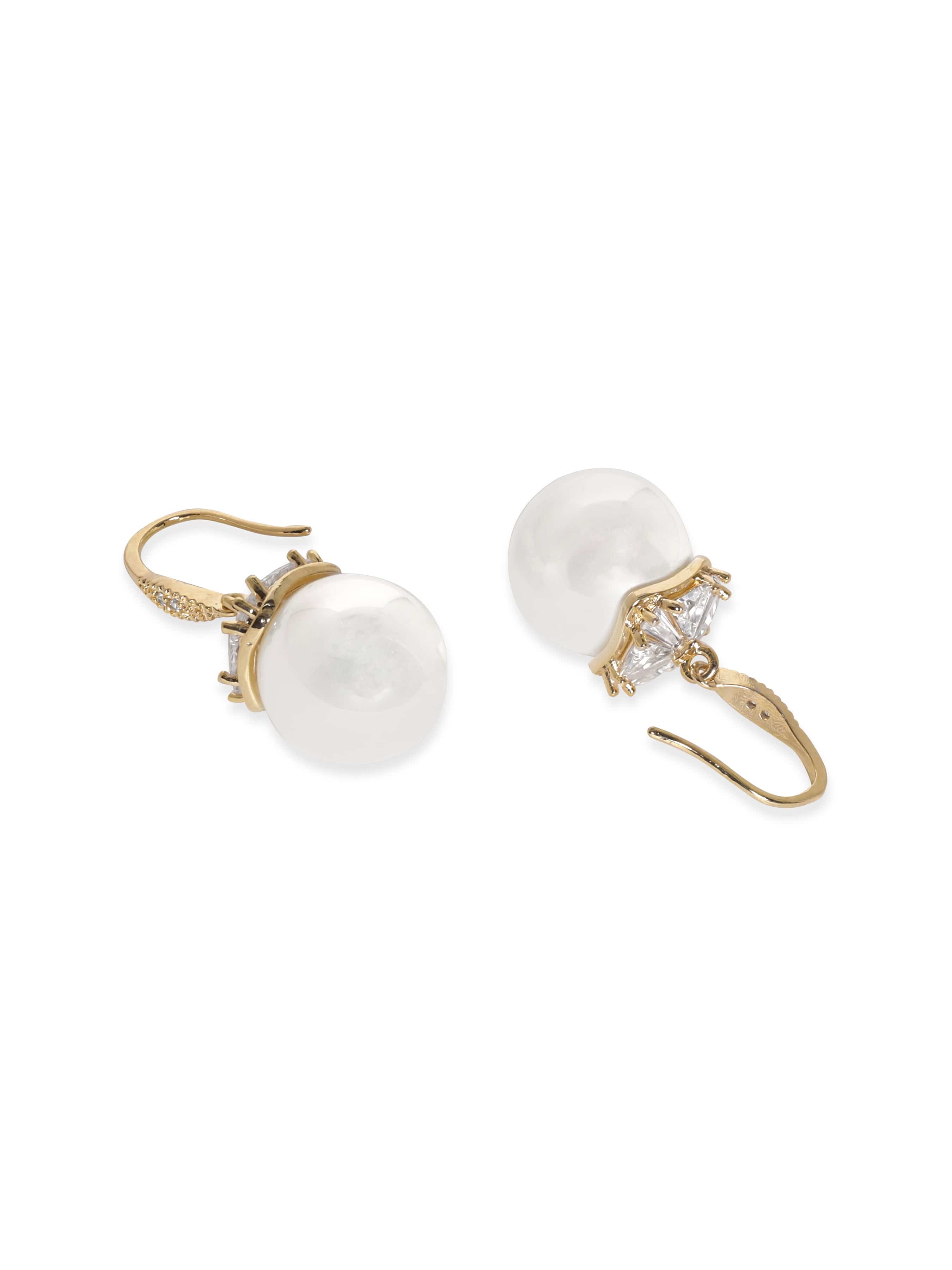 Rubans Voguish Gold Toned Zirconia Studded Pearl Dangle Earring Earrings