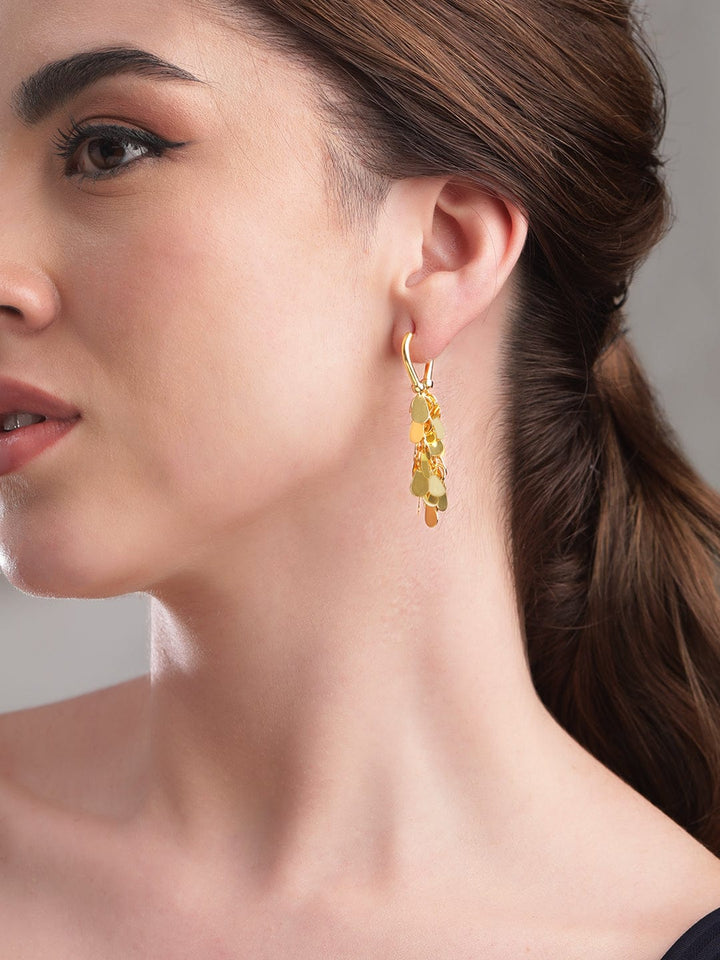 Rubans Voguish Golden Cascade: Glamorous Gold Tone Drop Stainless Steel Earrings Earrings