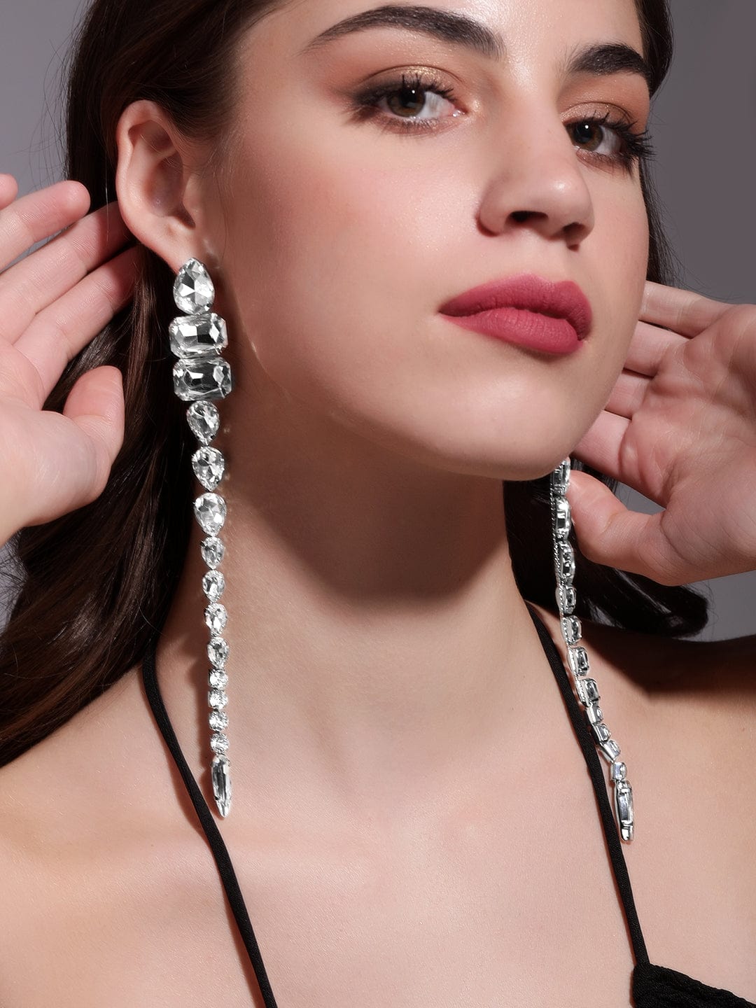 Rubans Voguish Opulent Elegance: AD Shoulder Duster Grand Earrings Earrings