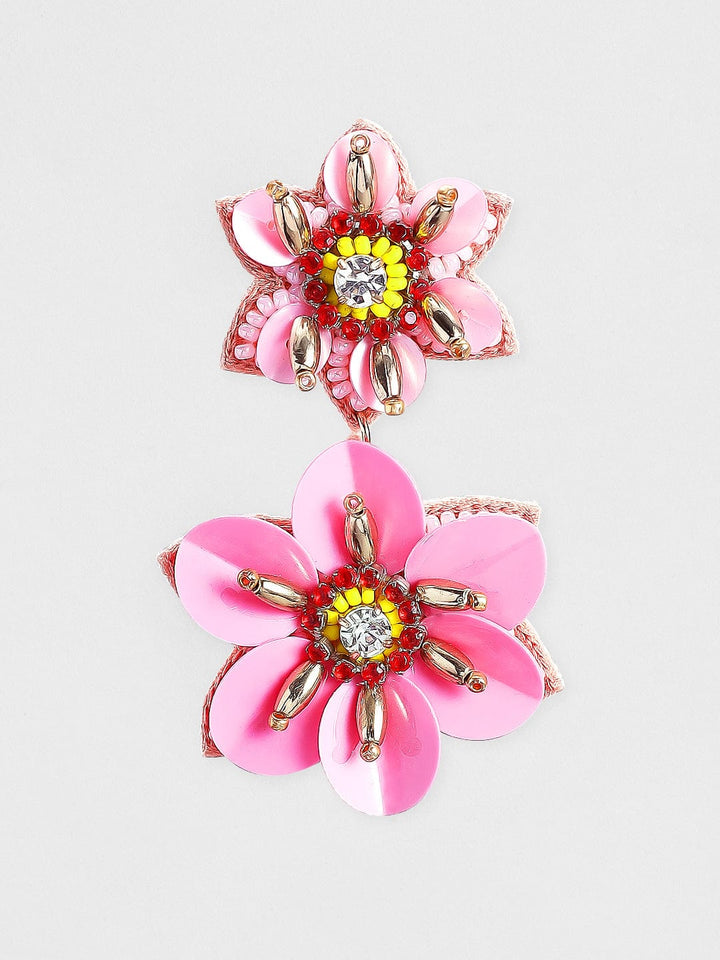 Rubans Voguish Pink Floral beaded earrings. Earrings