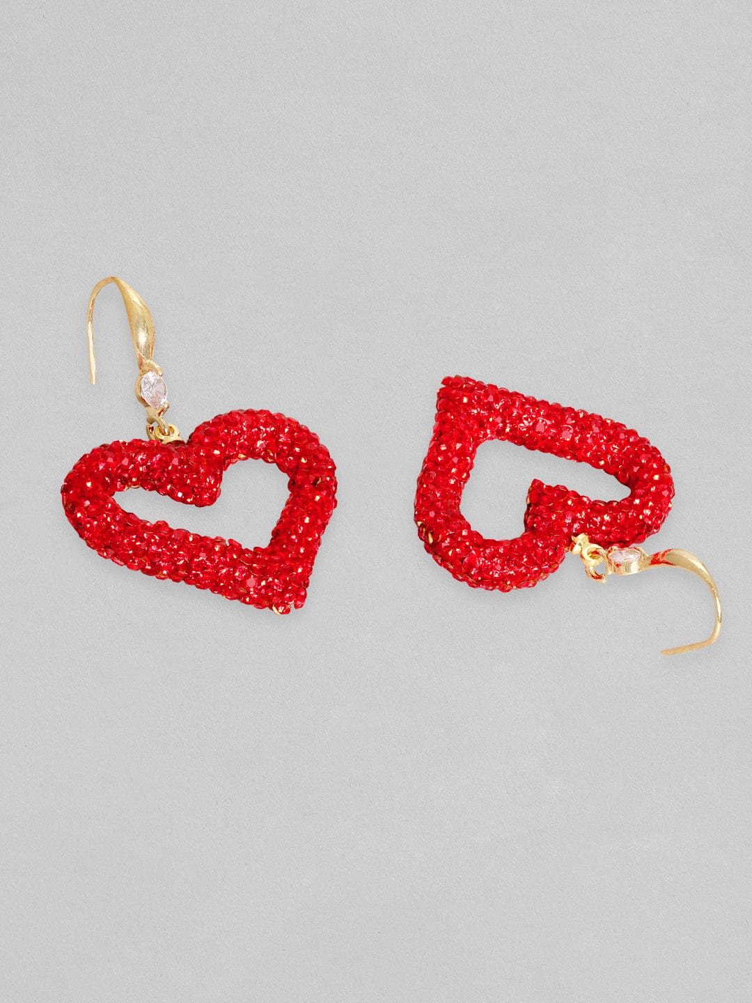 Rubans Voguish Pink Pave Crystal Studded Heart Motif Dangle Earrings Earrings