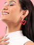 Rubans Voguish Pink Pave Crystal Studded Heart Motif Dangle Earrings Earrings
