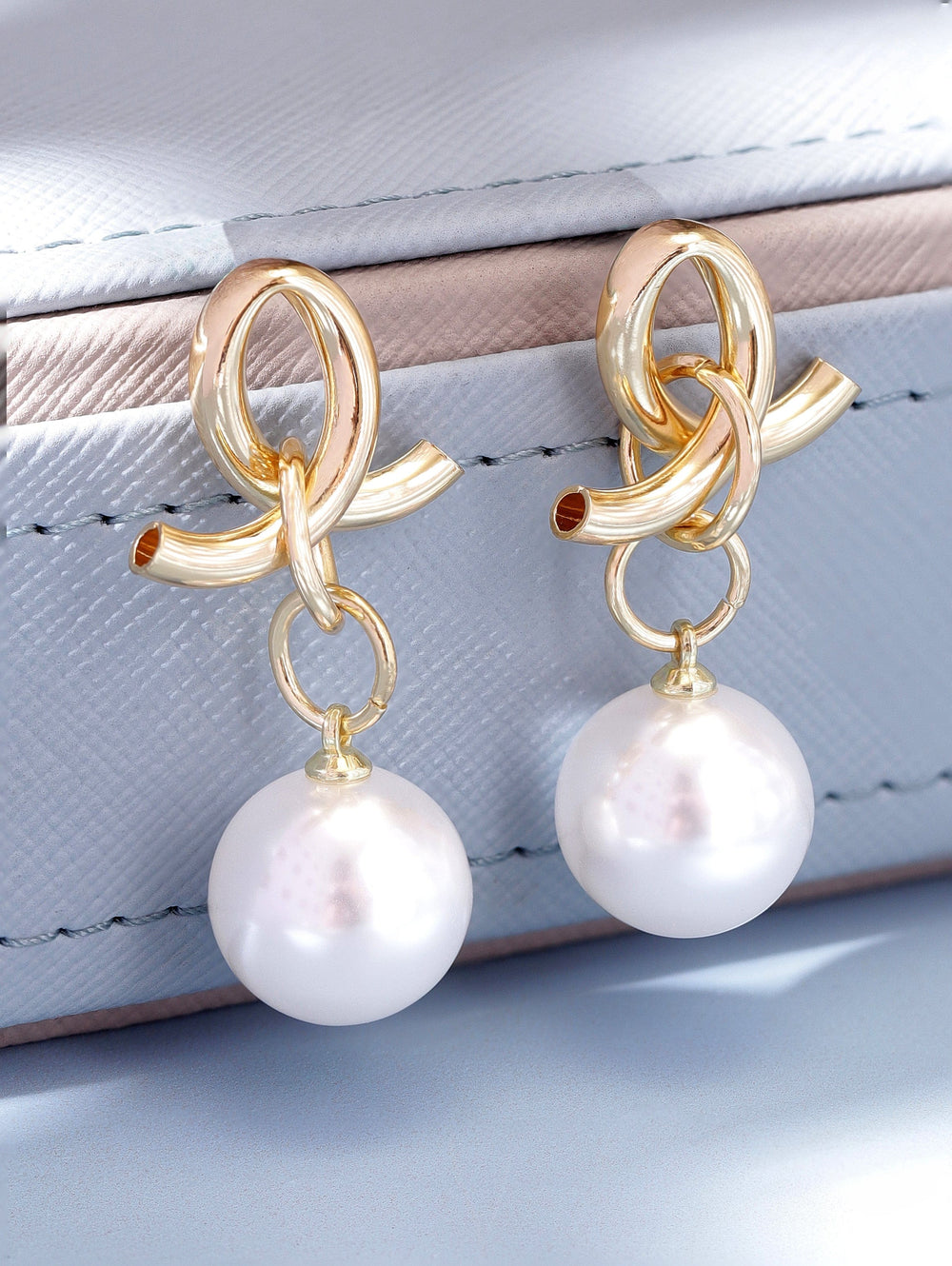 Rubans Voguish Regal Radiance Gold Plated Drop Earrings with Pearl Beaded Hanging Earrings