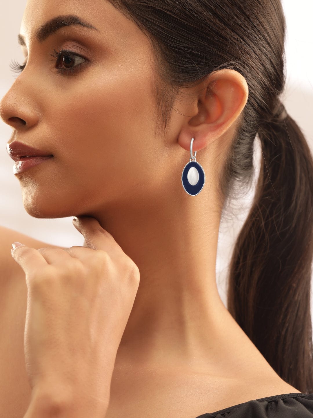 Rubans Voguish Rhodium plated Blue Enamel Detailed Drop Earrings Earrings