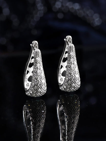 Rubans Voguish Rhodium Plated Pave Zirconia Hoop Earrings Earrings