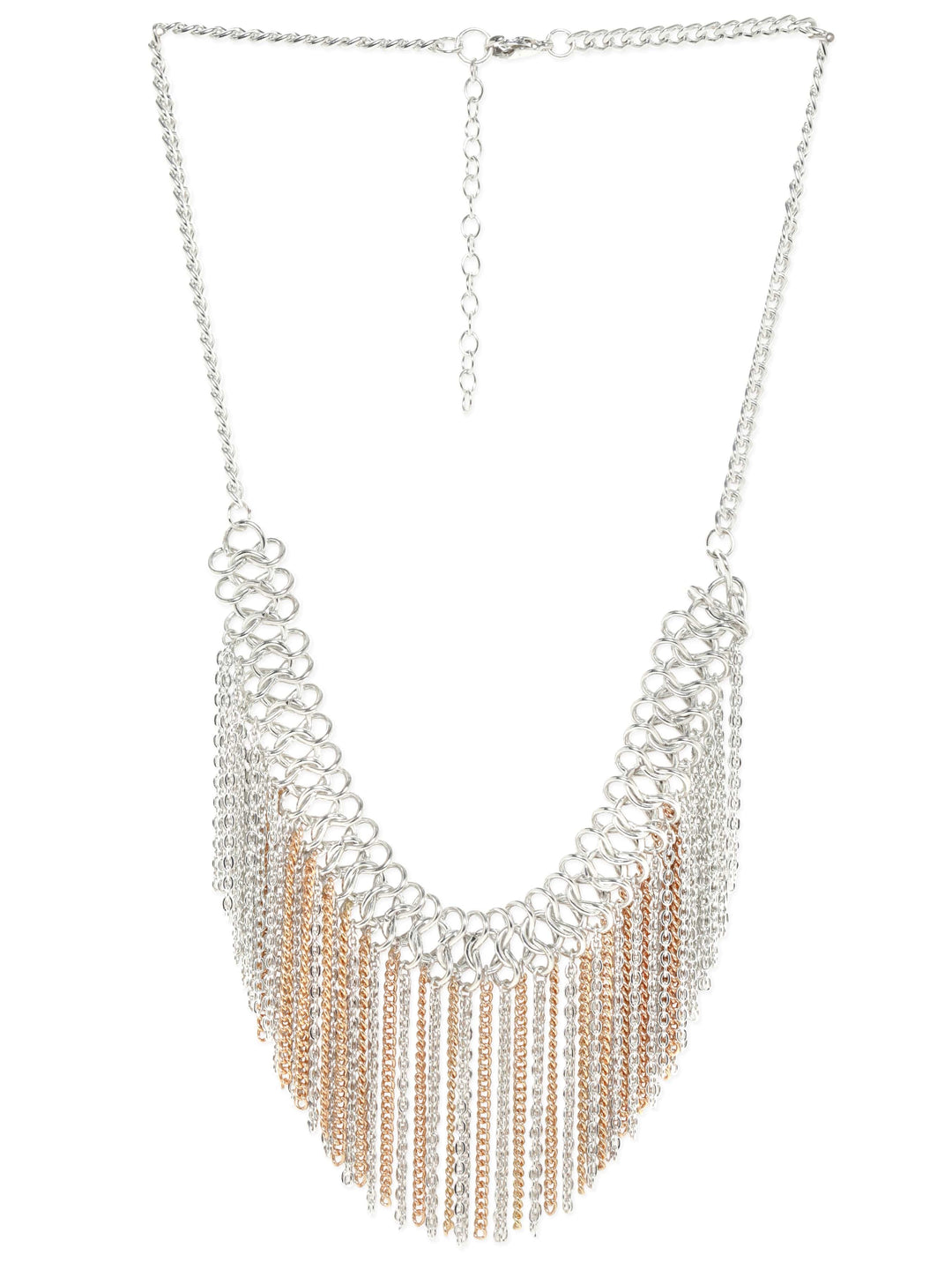 Rubans Voguish Rhodium plated & Rose Gold Link chain Tassels Necklace Necklace