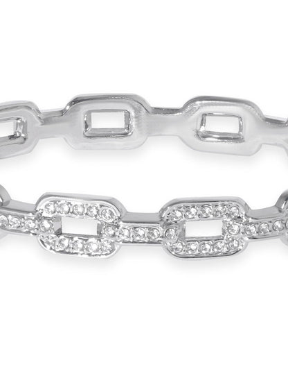 Rubans Voguish Rhodium Plated Zirconia Paperclip Link Patterned Bracelet Bangles &amp; Bracelets