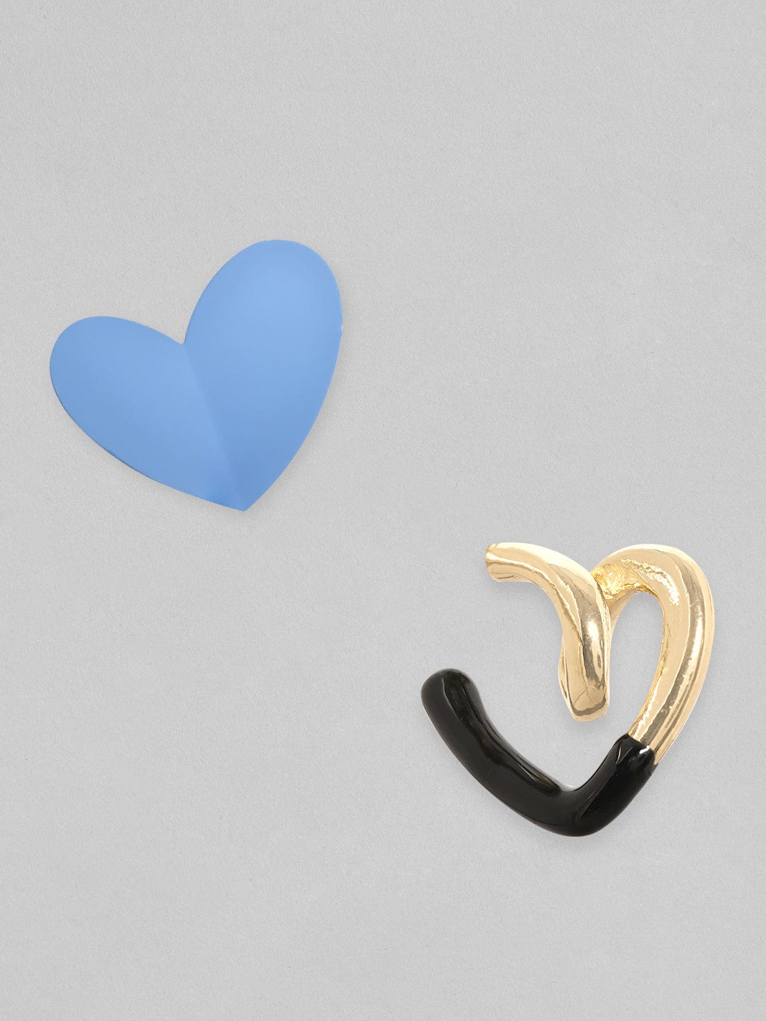Rubans Voguish Set Of 2, Gold &amp; Enamel Dual Toned Heart Motif Hoop Earrings Earrings