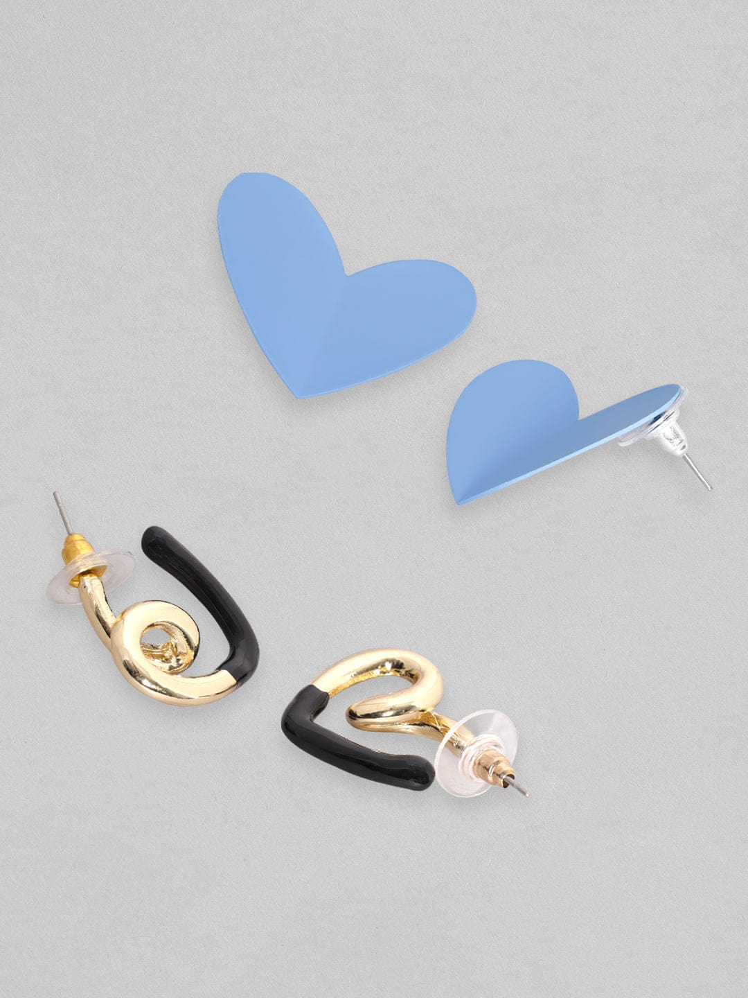 Rubans Voguish Set Of 2, Gold &amp; Enamel Dual Toned Heart Motif Hoop Earrings Earrings
