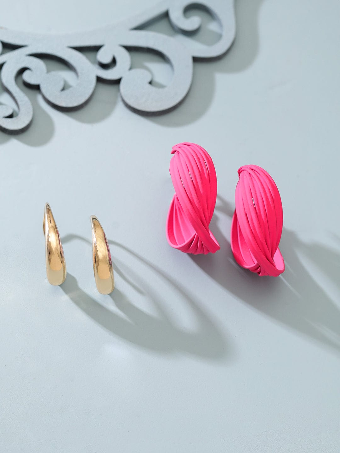 Rubans Voguish Set Of 2, Gold &amp; Pink Enamel Hoop Earrings Earrings