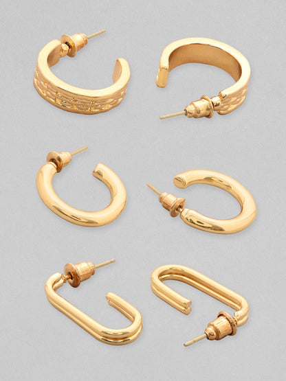 Rubans Voguish Set Of 3 18k Gold-Plated Geometric Half Hoop Earrings Earrings