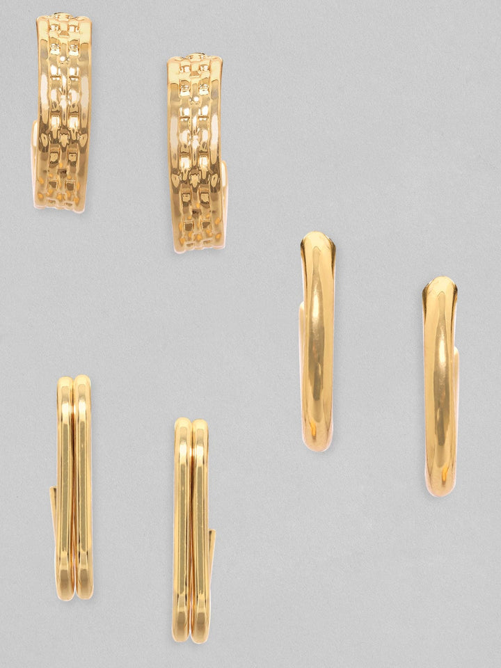 Rubans Voguish Set Of 3 18k Gold-Plated Geometric Half Hoop Earrings Earrings